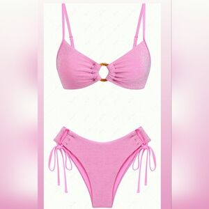 Shimmer Pink Ring-Accent Bikini Set - Women Swim